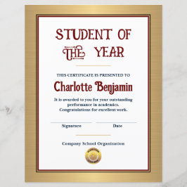 Student van het jaartal Achievement Certificate Cu