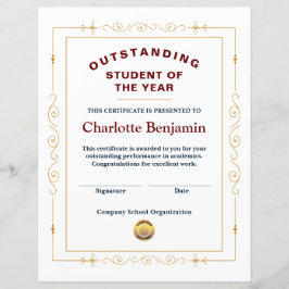 Student van het jaartal Achievement Certificate Cu