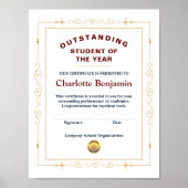 Student van het jaartal Achievement Certificate Cu Poster (Voorkant)