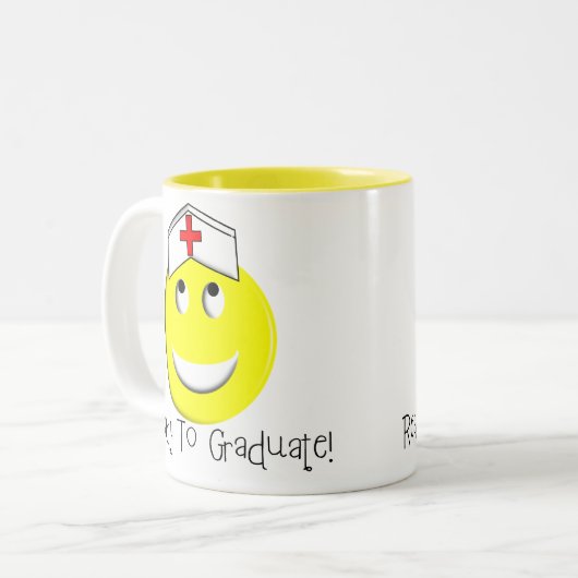 Student Zurse Big Yellow Afstuderen!" Tweekleurige Koffiemok (Voorkant links)