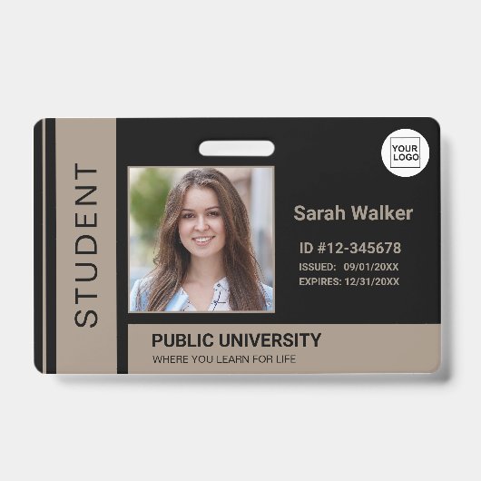 Studenten foto-pas school universiteit donkerbeige badge (Voorzijde)