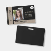 Studenten foto-pas school universiteit donkerbeige badge (Voor- en achterkant)