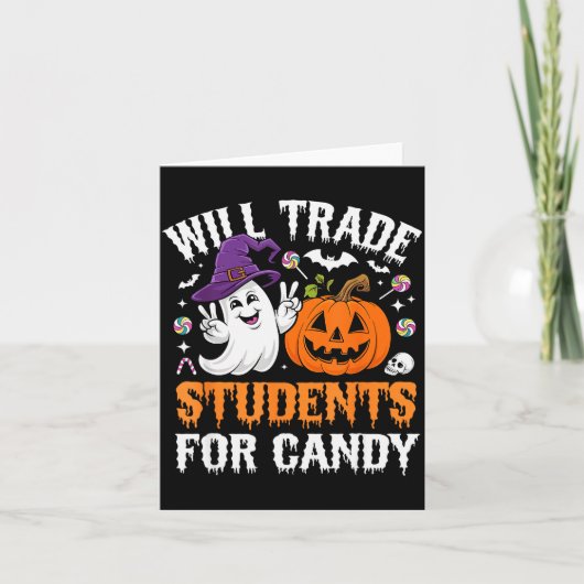 Studenten geruild voor snoep Halloween Leraar Sc Kaart (Voorkant)