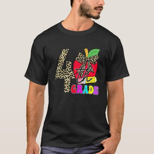 Studenten in de vierde klas Leopard Apple Terug T-shirt (Voorkant)