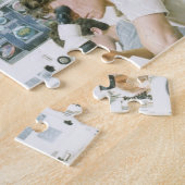 Studenten met microscopen legpuzzel (Zijkant)
