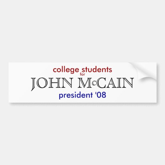 Studenten van het college voor John McCain Bumpersticker (Voorkant)