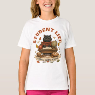 Studentenleven Cute Zwarte Kat Bureaustoel Herfst T-shirt