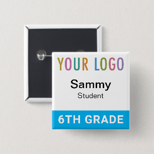 Studentennaam Badge Knop School Logo Hemelblauw Vierkante Button 5,1 Cm