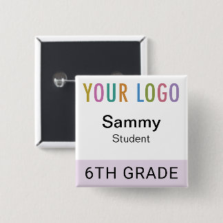 Studentennaam Badge Knop School Logo Lila Paars Vierkante Button 5,1 Cm