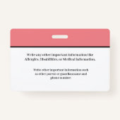 Studentenschool Kinderidentiteitskaart Badge (Achterkant)