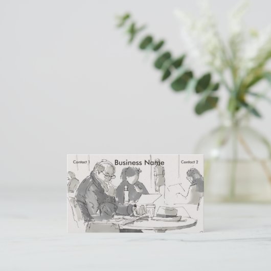 Studeren in het café tekenen visitekaartje (Staand voorkant)