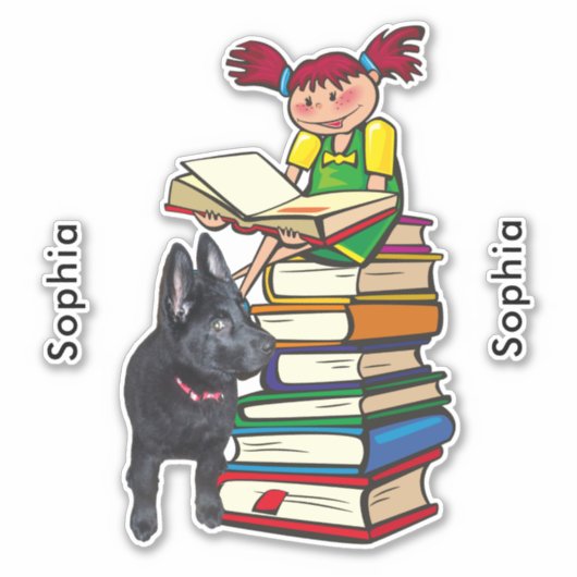 Studie Buddy GSD Puppy School Girl Add Name (naam  Sticker (Voorkant)