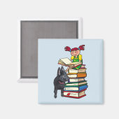 Studie Buddy Puppy met schoolmeisje op Boeken, ZKO Magneet (Voorkant / Achterkant)