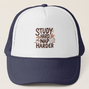 Studie Hard Nap Harder – Grappige Herfst Typografi Trucker Pet