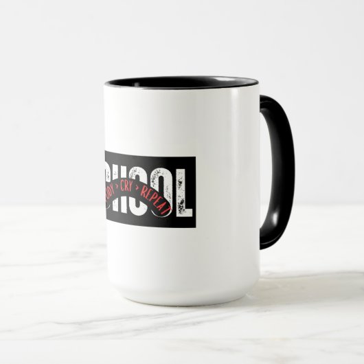 studie > huilen > herhalen - Grappige Student Term Mok (Voorkant rechts)