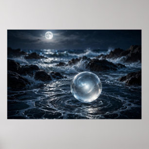 Studie in branding — glazen bol, maanverlichte oce poster