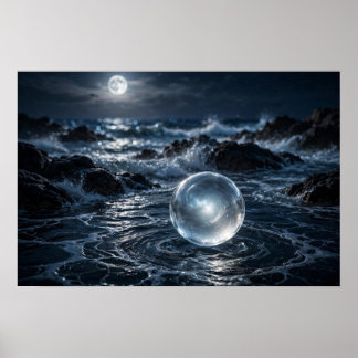 Studie in branding — glazen bol, maanverlichte oce poster