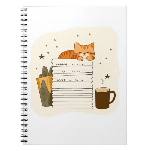 Studie Kat Koffie Stapel Notitieboek (Voorkant)