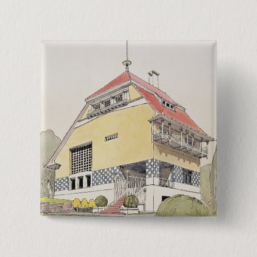 Studie naar het huis van Olbrich, Darmstadt, uit ' Vierkante Button 5,1 Cm (Voorkant)