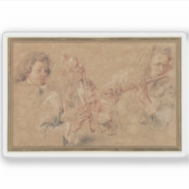 Studie van een fluitist en het hoofd van een jonge sticker