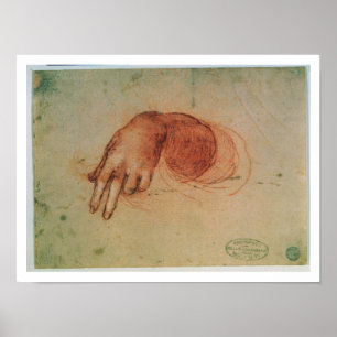 Studie van een hand (rode krijt op papier) poster