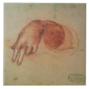 Studie van een hand (rode krijt op papier) tegeltje