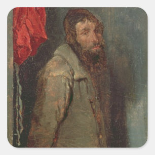 Studie van een joodse koopman (olie aan boord) vierkante sticker