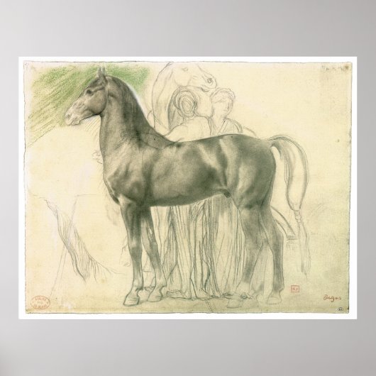 Studie van een paard met figuren, c.1861 Edgar Deg Poster (Voorkant)