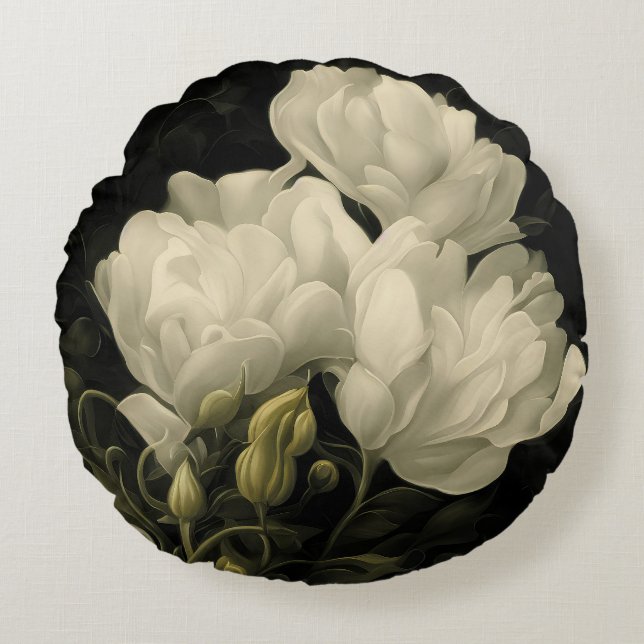Studie van een pony Flower in White Rond Kussen (Voorkant)