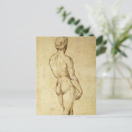 Studie van het David-standbeeld van Michelangelo d Briefkaart (Staand voorkant)