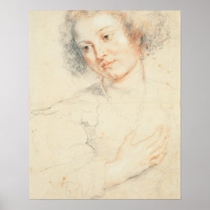 Studie van het hoofd van St. Apollonia (tekening) Poster