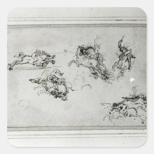 Studie van Horsperma in Combat, 1503-4 Vierkante Sticker (Voorkant)