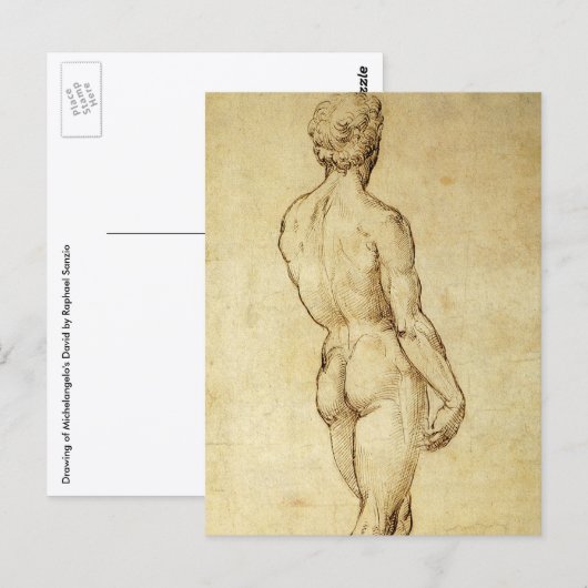 Studie van Michelangelo's David-beeld door Raphael Briefkaart (Voorkant / Achterkant)