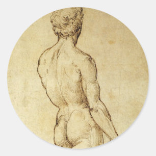 Studie van Michelangelo's David-beeld door Raphael Ronde Sticker