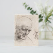 Studie van twee 'Warriors'-hoofden van Leonardo da Briefkaart (Staand voorkant)