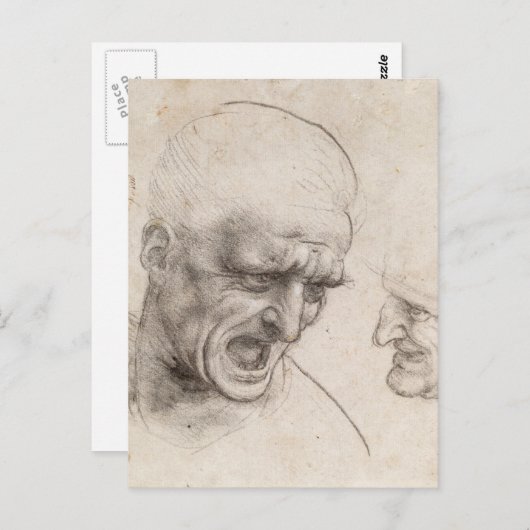 Studie van twee 'Warriors'-hoofden van Leonardo da Briefkaart (Voorkant / Achterkant)