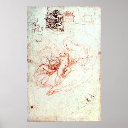 Studie voor de Alba Madonna, c.1508-09 Poster (Voorkant)