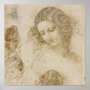 Studie voor de kop van Leda door Leonardo da Vinci Poster
