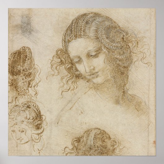 Studie voor de kop van Leda door Leonardo da Vinci Poster (Voorkant)