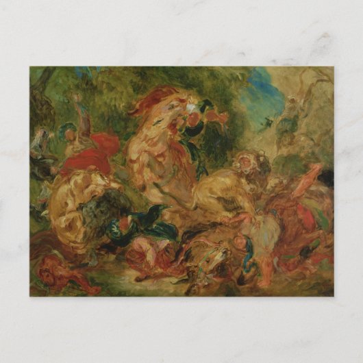 Studie voor de Lion Hunt, 1854 Briefkaart (Voorkant)