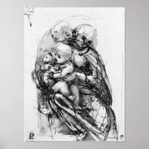 Studie voor een Madonna met een kat, c.1478-80 Poster