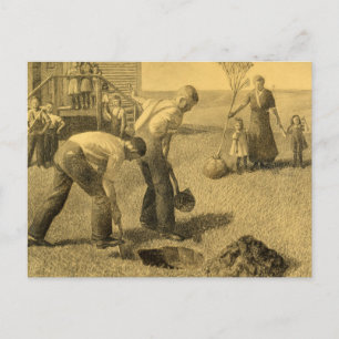 Studie voor Tree Planting Group, 1937, van Grant W Briefkaart