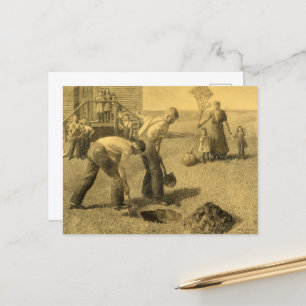 Studie voor Tree Planting Group door Grant Wood Feestdagenkaart