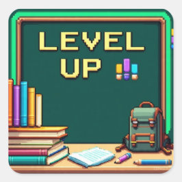Studieklasse Pixel Art Level Up Vierkante Sticker