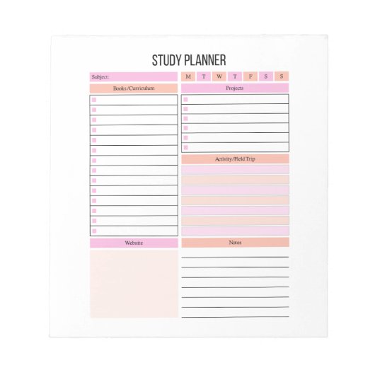 Studieplanner-Notitieblok Notitieblok (Voorkant)