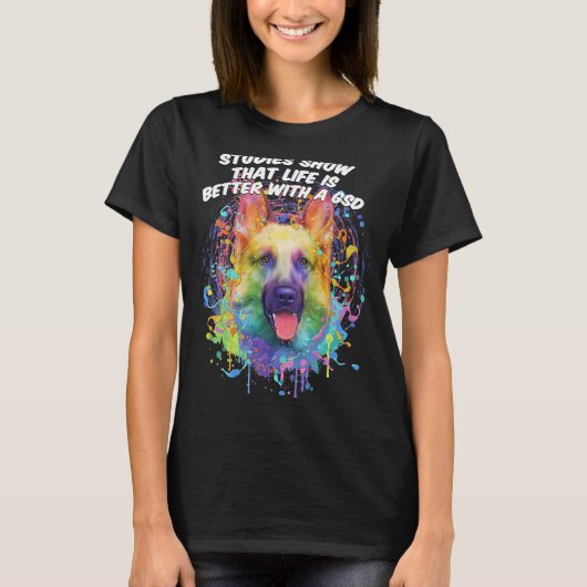 Studies Show met een GSD German Shepherd T-shirt (Voorkant)