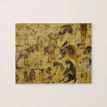 Studies van dieren: ezels, apen, katten en honden