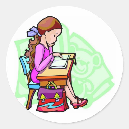 Studies voor meisjes op bureau ronde sticker (Voorkant)