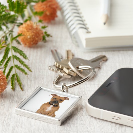 Studio-portret van Amerikaanse pit bull puppy 3 Sleutelhanger (Zijkant)