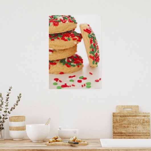 Studio Shot of christmas cookies with sprinkles Poster (Keuken)